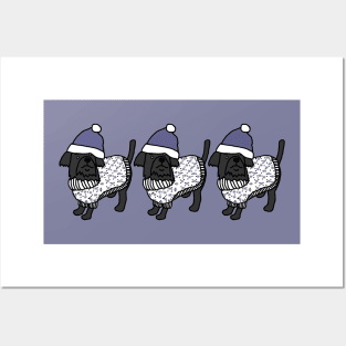 Three Cute Dogs Blue Hat Christmas Winter Sweater Posters and Art